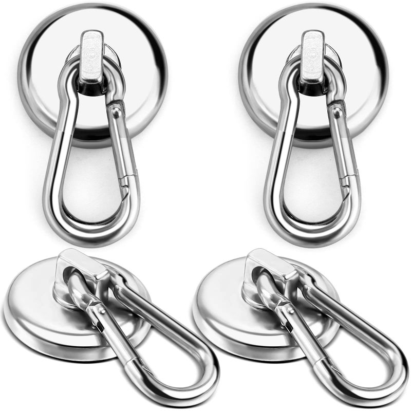 E BAVITE Magnetic Hooks,110LBS Strong Heavy Duty Neodymium Magnet Hooks with Swivel Carabiner Hook,Great for Your Kitchen,Refrigerator and Other Magnetic Surfaces(4 Pack), Silvery - Image 1